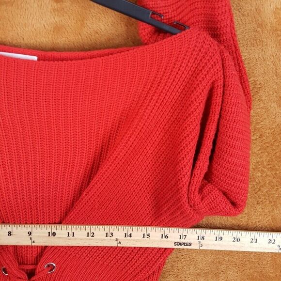 SEEK THE LABEL Womens Sweater Small Red Pullover Boatneck Corset Lace Up - Picture 5 of 8